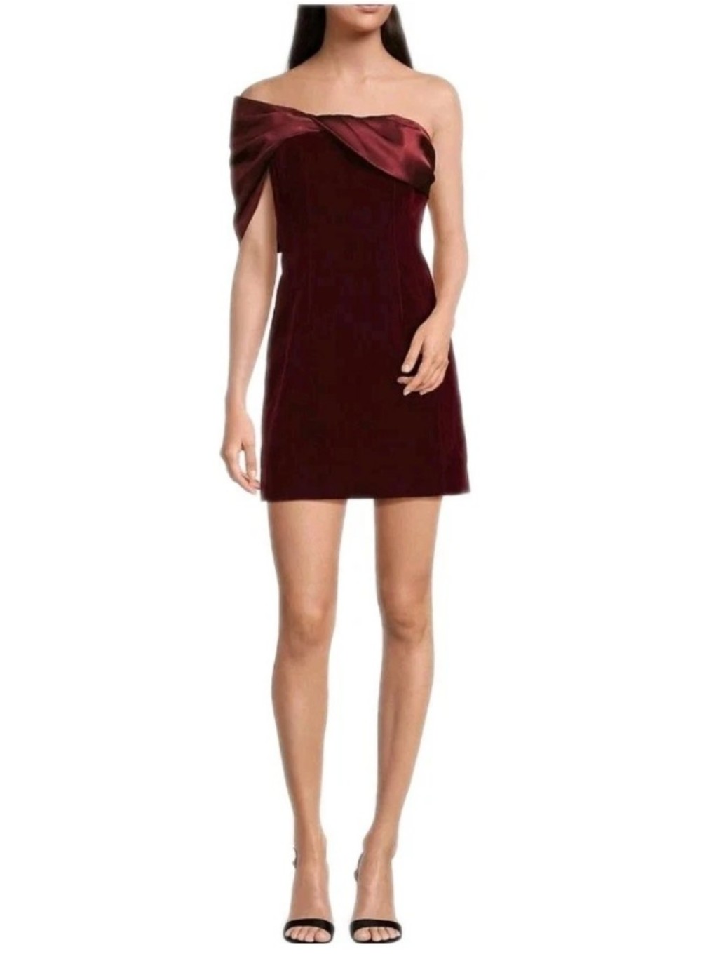 Muse By Marchesa Cosmos Garnet Velvet One Shoulder Evening Cocktail Minidress: 0